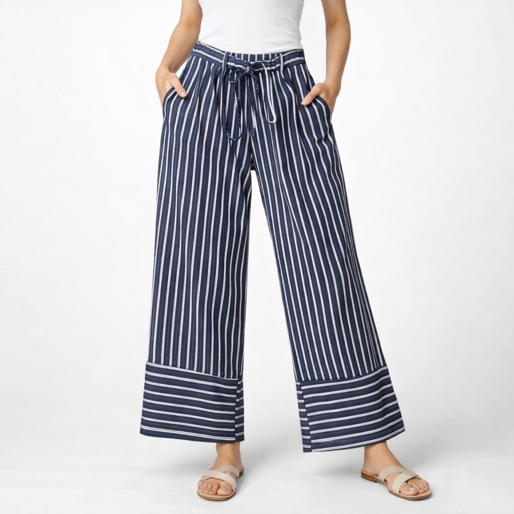 Lucky & Blessed Blue White Striped Wide Leg culotte Pants 2XL Western DENIM New